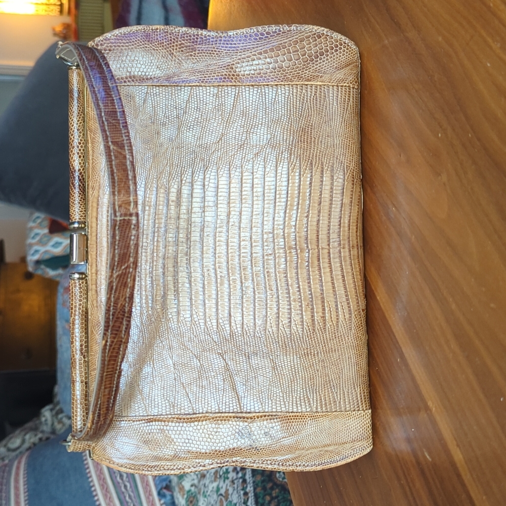 Marquise Vintage Handbag Purse Brown Reptile Clasp Closing